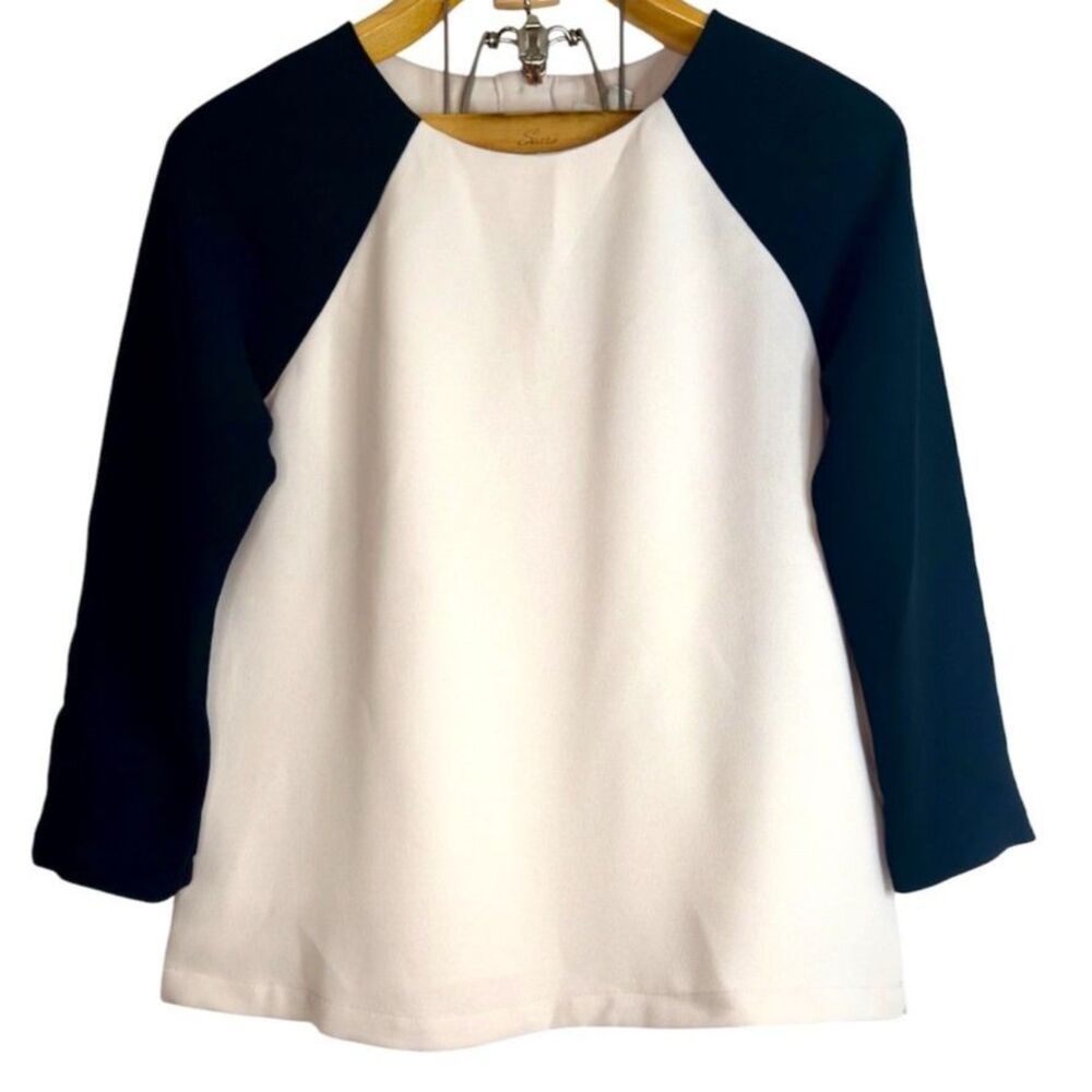 J. Crew Crepe Colorblock Baseball Blouse Tunic Size: 4